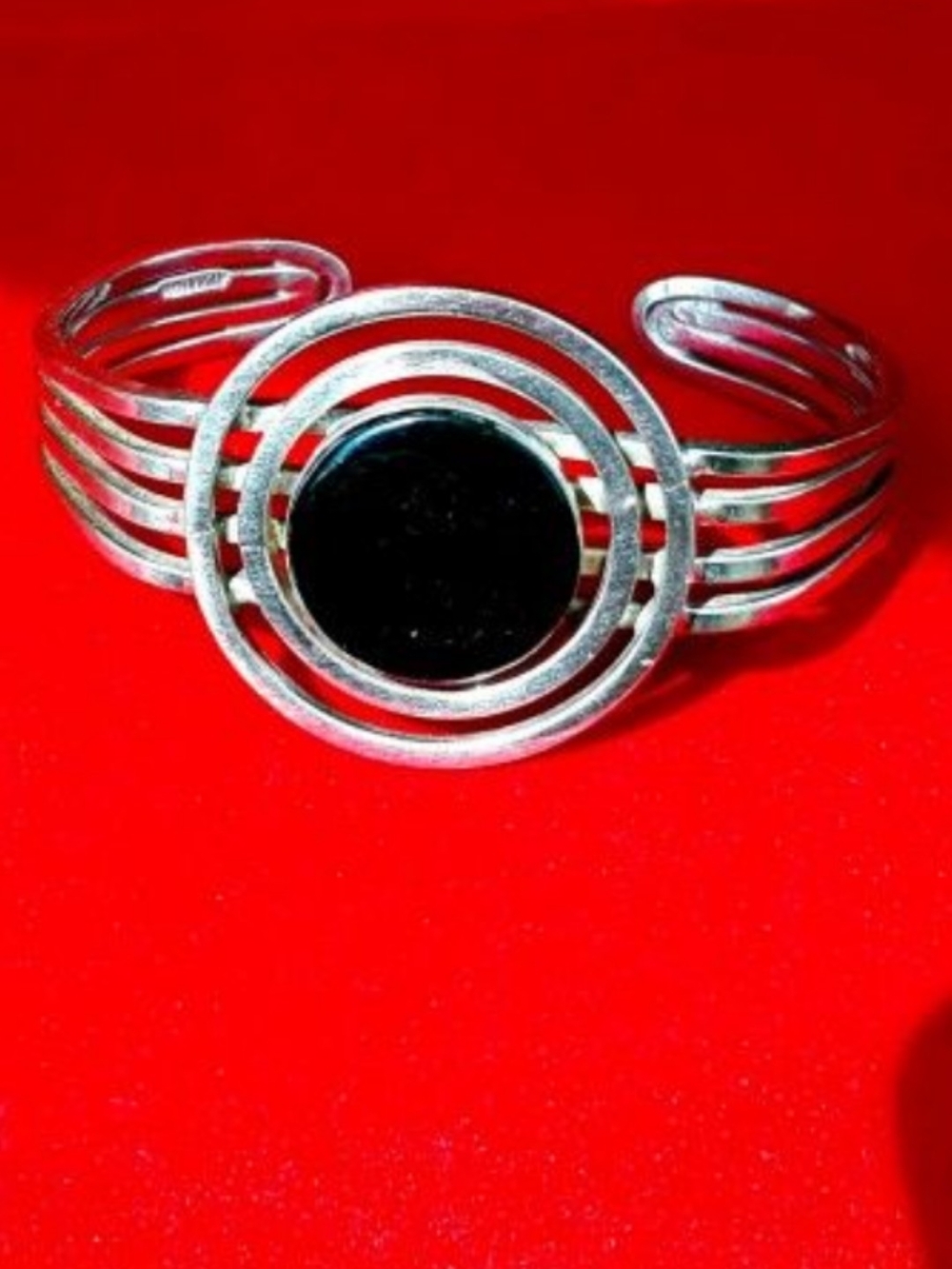 Silver Cuff Bracelet with Black Circular Center